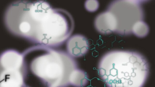 On play teal chemical overlays shifting, fading, recomposing under drifting bokeh for lab visuals