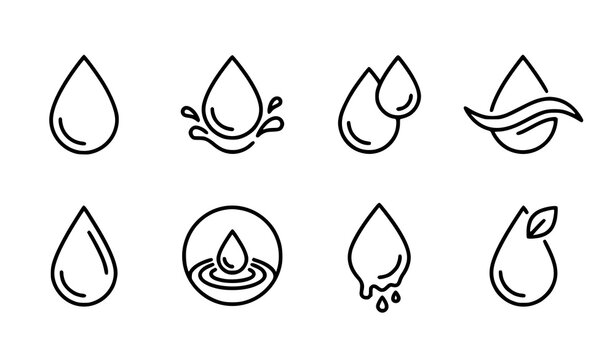 Water drop outline vector icon set with liquid aqua symbols and fresh hydration line art collection