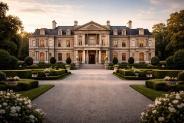 Fototapeta premium Opulent manor front view including copy space for text