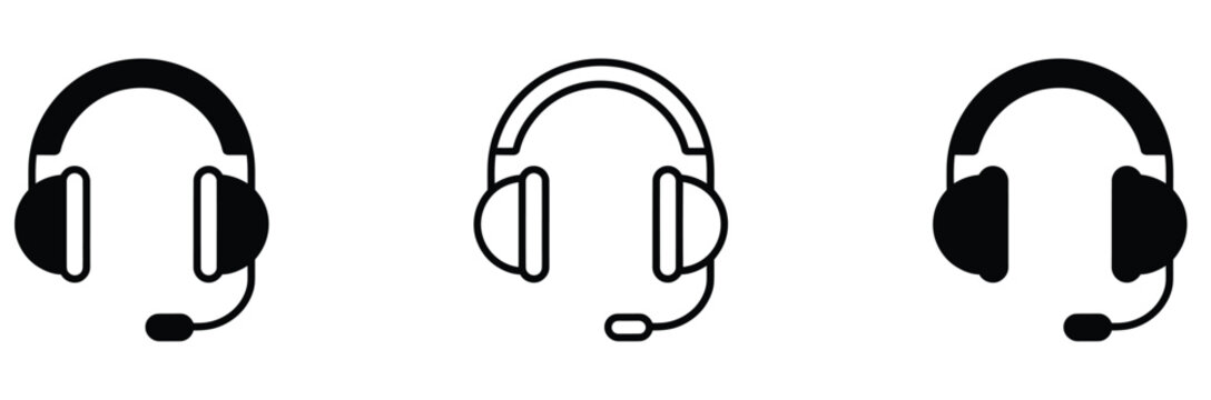 Three Different Headset Icons for Customer Support and Communication Needs