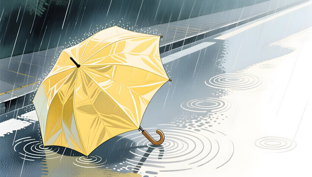 Thunderstorm weather yellow umbrella and water ripple background