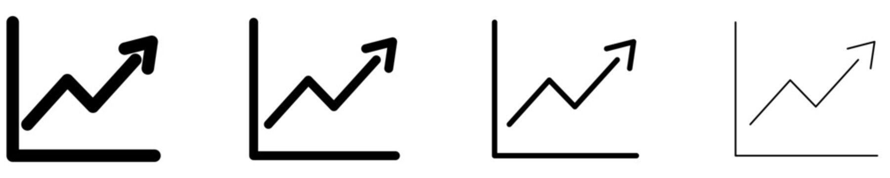 Line icons of a growth graph with an arrow. Black elements of different stroke weights. Vector illustration.