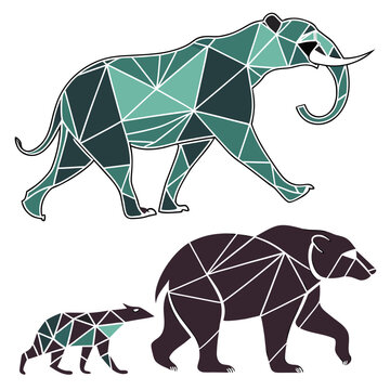 Geometric mammoth and bear family minimalist illustration with geometric