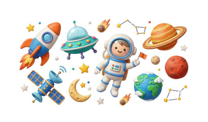Astronaut in space with planets stars and spacecraft © MdRimon