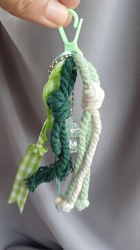Green colorful type of bag charm keychain macrame 