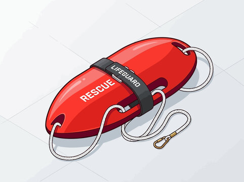 Professional Red Lifeguard Rescue Buoy Vector Illustration for Water Safety and Beach Emergency Response