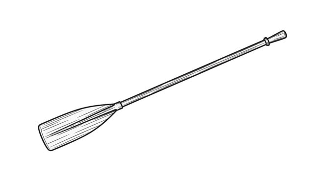 Minimalist black and white line art illustration of a rowing team in a scull boat on water, featuring synchronized rowers with oars in a clean vector style for sports design.