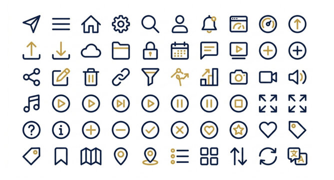Modern user interface icon set with 50 editable flat UI symbols for web and mobile apps
