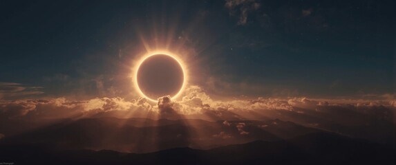 Fototapeta premium Breathtaking view of annular solar eclipse displaying sun moon and atmospheric light effects in nature