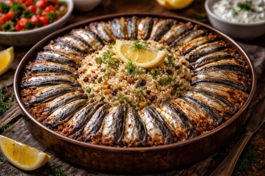 Turkish Black Sea style hamsili pilav combining fragrant pilaf and small fish