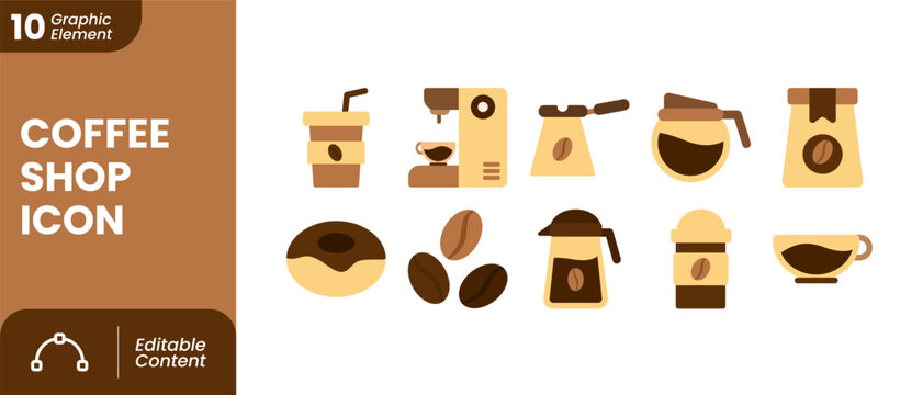 Coffee Shop Cafe Bakery Barista Icon Set