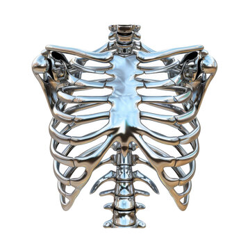 Anatomical illustration of a human rib cage and upper spine structure isolated on transparent background