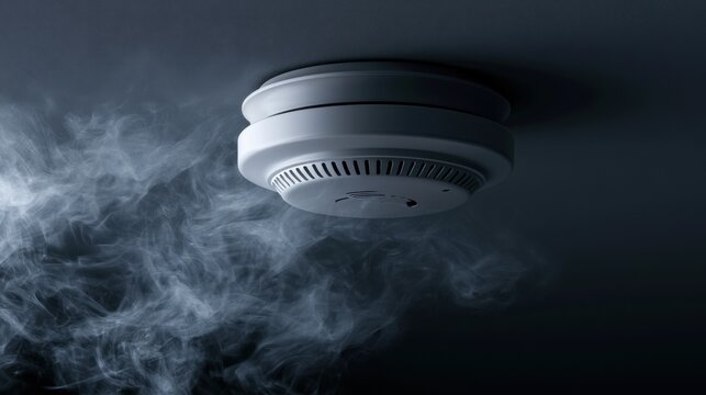 Fire smoke detector triggered in dim interior environment