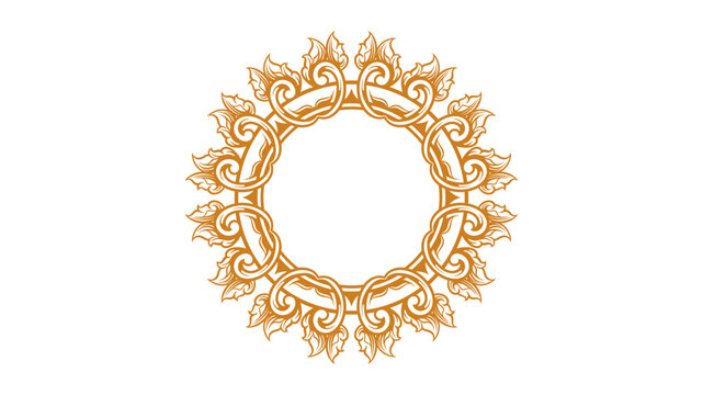 Luxury Golden Thai Kranok Circular Ornament, Traditional Asian Vector Frame 