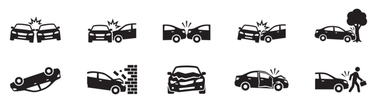 Car accident icon set. Car crash icons. Vector Illustration. EPS 10