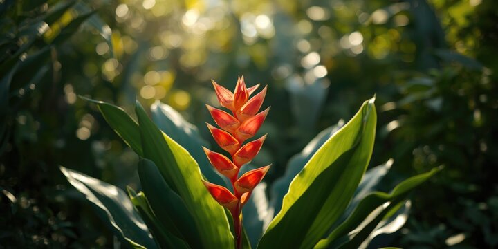 Vibrant Alpinia Zerumbet with Decorative Flowers Lush Tropical Setting, Soft Bokeh Background