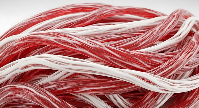 Abstract macro close up of tangled red and white yarn threads