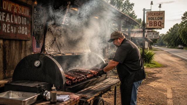 pitmaster smoking bbq pork ribs