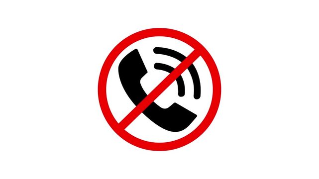 No call sign icon, No phone call allowed or Forbidden Cell Phone Symbol sign Animation with a black background animation on a white background. No calling icon. 4k video motion graphic animation .