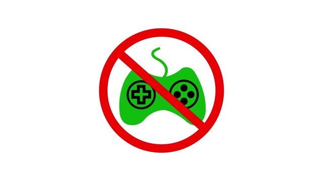 No game allowed gaming restriction not allowed playing emblem sign. No game motion graphic of video game play restriction stop gaming with a restriction sign on a white background. 4k video animation.
