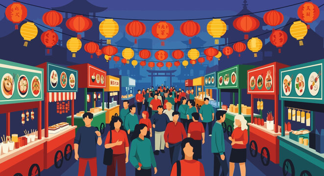 People Enjoying Street Food Festival.
