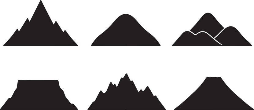 Mountain silhouettes set peak hill plateau volcanic jagged layered mountains vector
