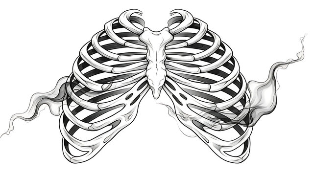 Human rib cage tattoo with flowing smoke isolated on a transparent