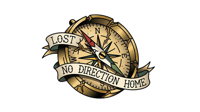 Old compass tattoo with lost... isolated on a transparent background