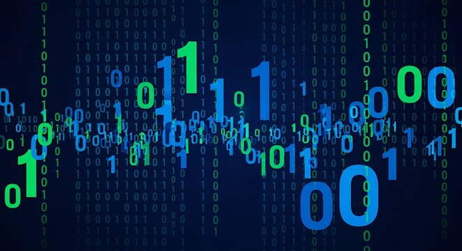 Abstract Binary Code Digital Data Stream Background with Blue and Green Zeros and Ones in Cyberspace for Technology Concepts