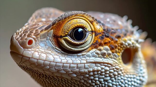 Close-up of a lizard's eye and face, showing detailed scales and textured patterns