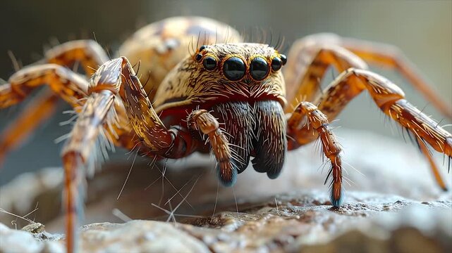 A close-up macro of a jumping spider with intricate details, showcasing its eyes