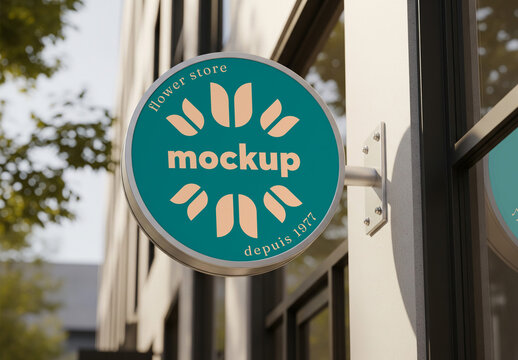 Outdoor round store sign mockup