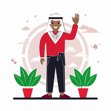 Man in Traditional Arab Clothing Waving Hello