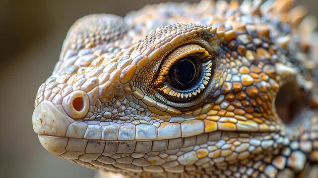 Extreme Macro Close Up of Lizard Eye and Scaled Reptile Head
