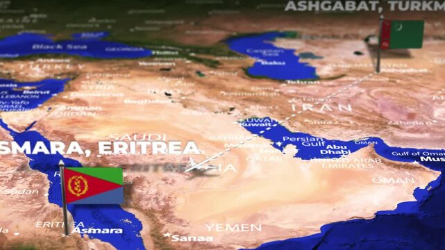 Flight From Ashgabat Turkmenistan to Asmara ERITREA with flag pins