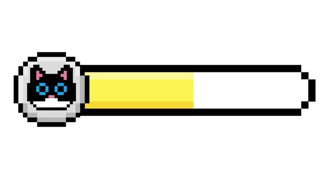 Vibrant pixelated cat face health bar indicating game character status for retro digital design