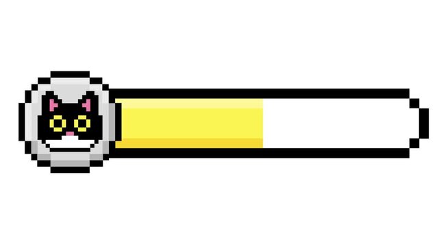 Pixel art style progress bar featuring an adorable black cat face icon, ideal for retro game user interface elements