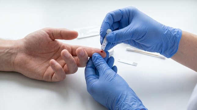 Close Up Finger Prick Blood Test in Clinical Setting