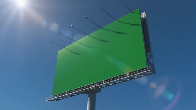 Sky-High Canvas. Minimalist Billboard for Digital Mockup & Presentation. Out-of-Home. a rectangular green screen billboard, set against a perfectly clear, gradient-blue sky with no ground visible
