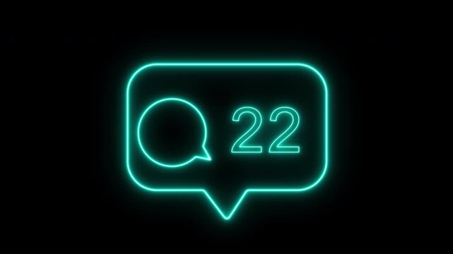 social media notification pop up blue neon comment with counter from 0 to 132, engagement, insight social media, growth instagram viral content impact overlay on transparent background