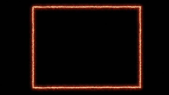 Animated Glowing Fiery Orange Neon Square Frame on Black Background  4k.