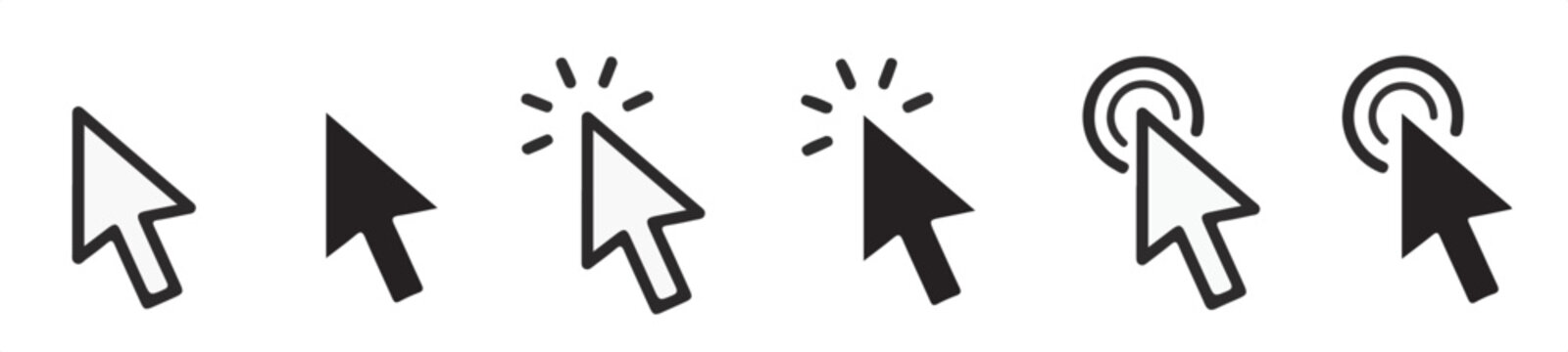 mouse cursor pointer click icon set outline and solid flat design for ui ux interactive app and web design