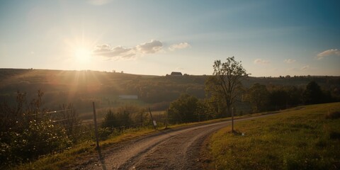 Fototapeta premium Brilliant morning beams illuminating a peaceful rural environment for thoughtful wake up