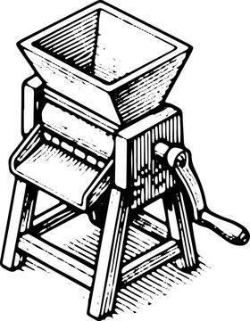 Vintage Manual Coffee Pulper Machine with Crank Handle Illustration