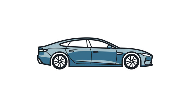 Minimalist blue sedan car flat illustration side view