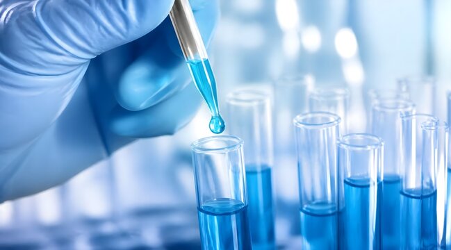 Scientific Laboratory Research with Pipette and Test Tubes in Medical Science