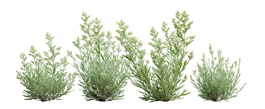 Atriplex canescens and Calligonum comosum isolated on a white background in bright daylight.