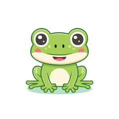 Obraz premium Cute Cartoon Green Frog Sitting Vector Illustration