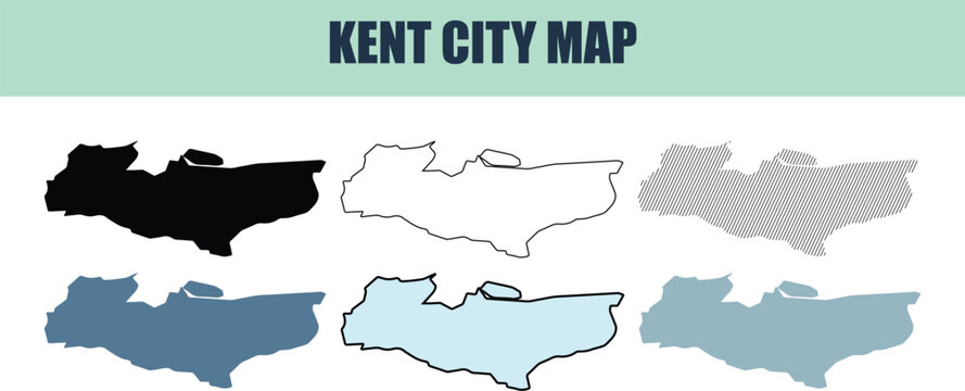 Kent city map outlines in various styles on a clean background with a subtle color gradient