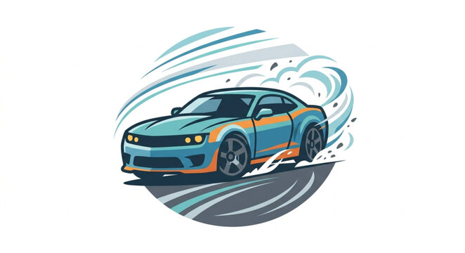 Dynamic Blue Sports Car Drifting with Motion Blur.